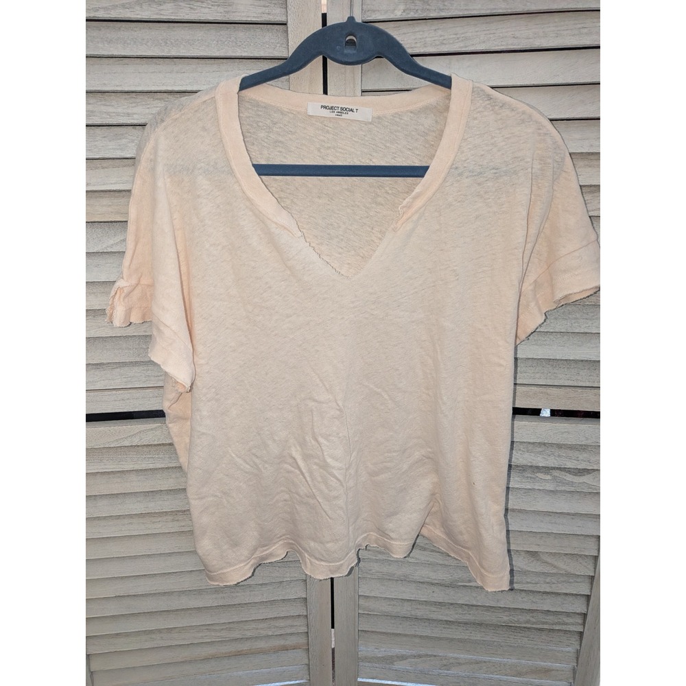Project Social T Womens oversized size Small V-Neck Raw Edge Slub Tee Shirt